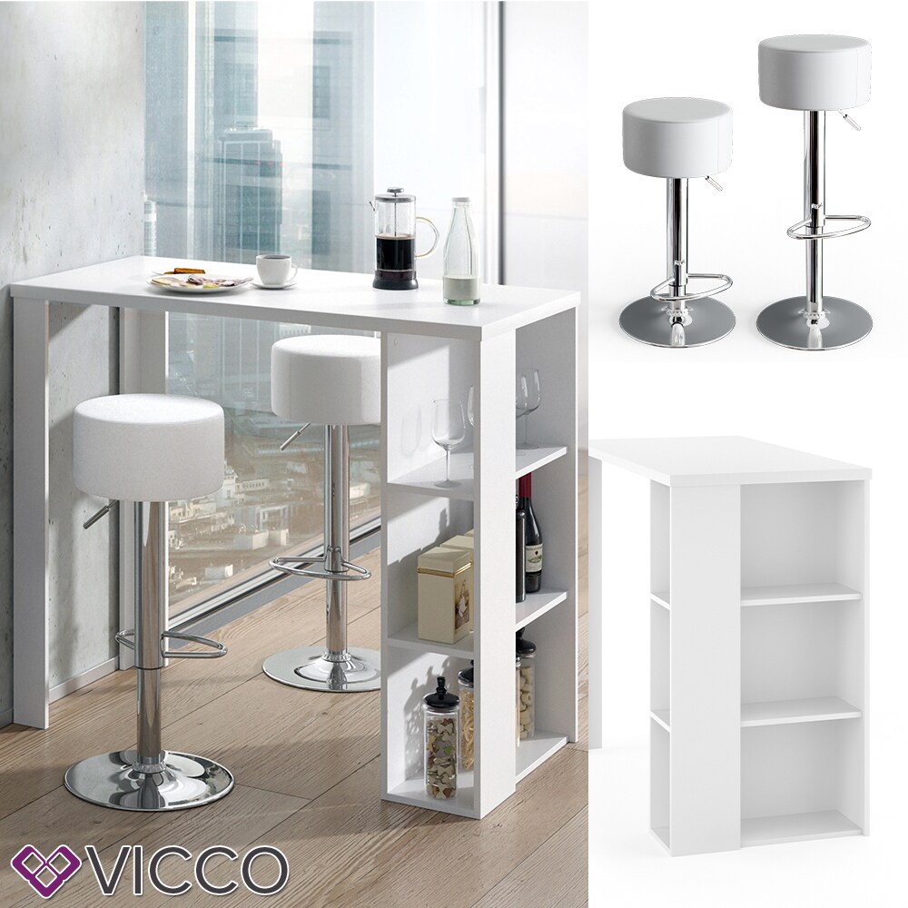 VICCO Bartisch NOEL Tresentisch Weiß Schwarz Ablagefächer 120 x 105,6 x 60 cm inkl. Barhocker