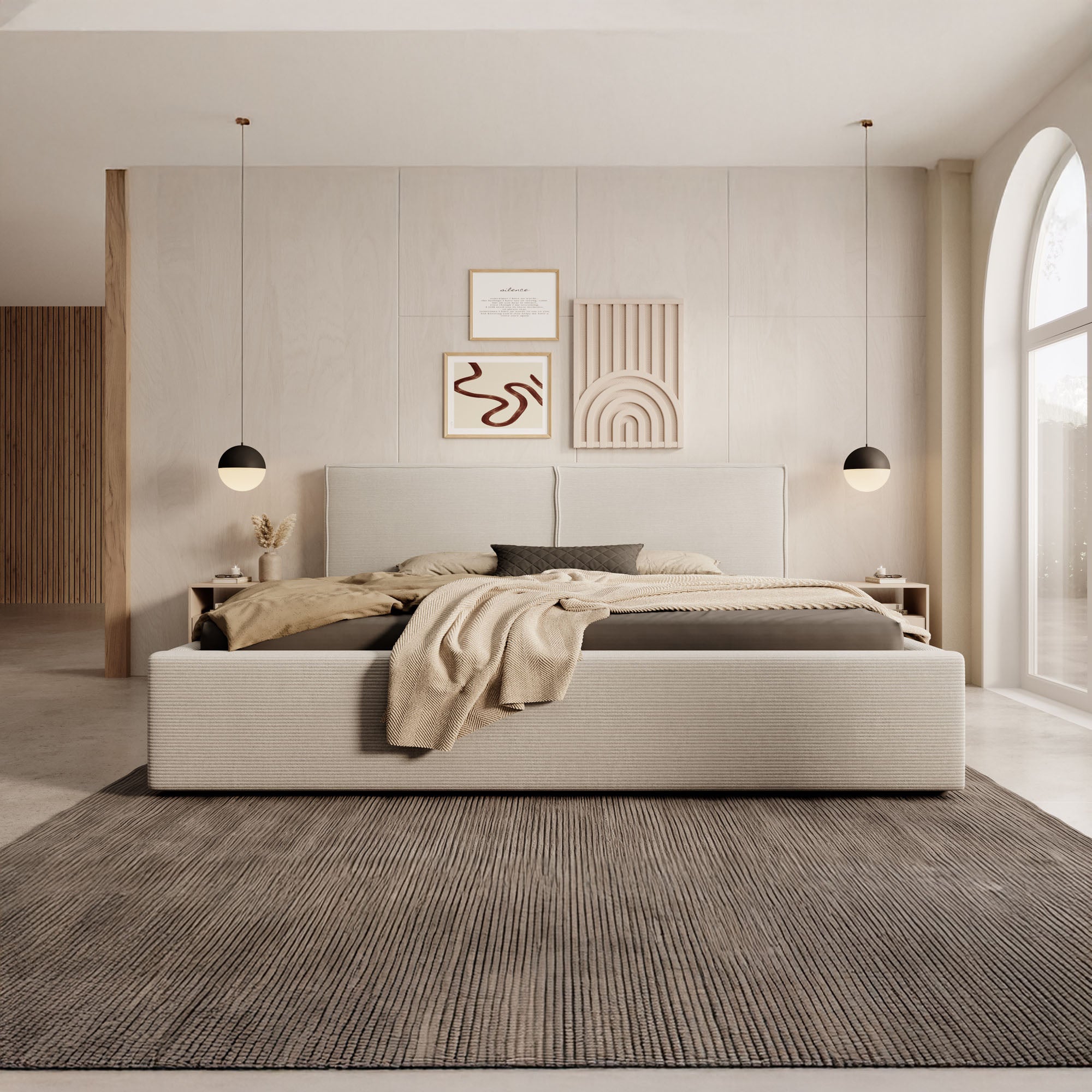 Infinity - Tweepersoonsbed - Ribstof beige - 180x200 cm