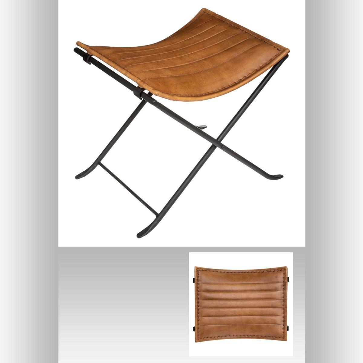 TABOURET CUIR MARRON VINTAGE