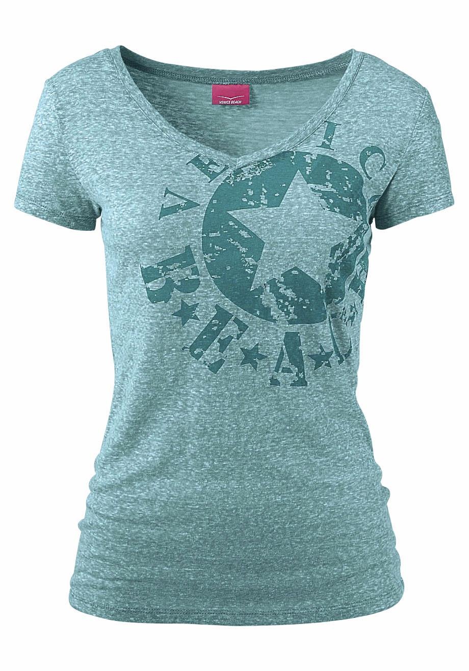Venice Beach Strandshirt mit Logo-Druck aus melierter Ware, Vintage-Look, sportlich-casual