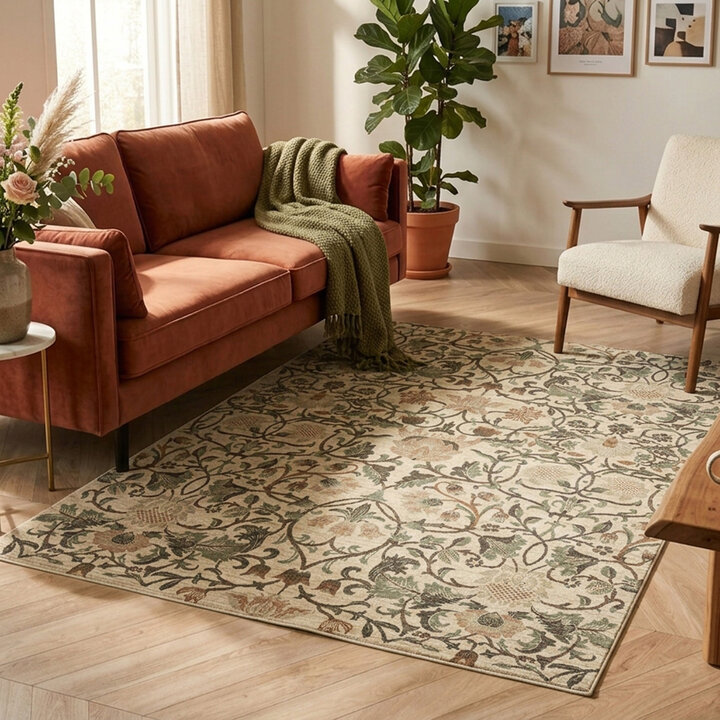 Vloerkleed bloemen - Rosie Creme | Vintage design