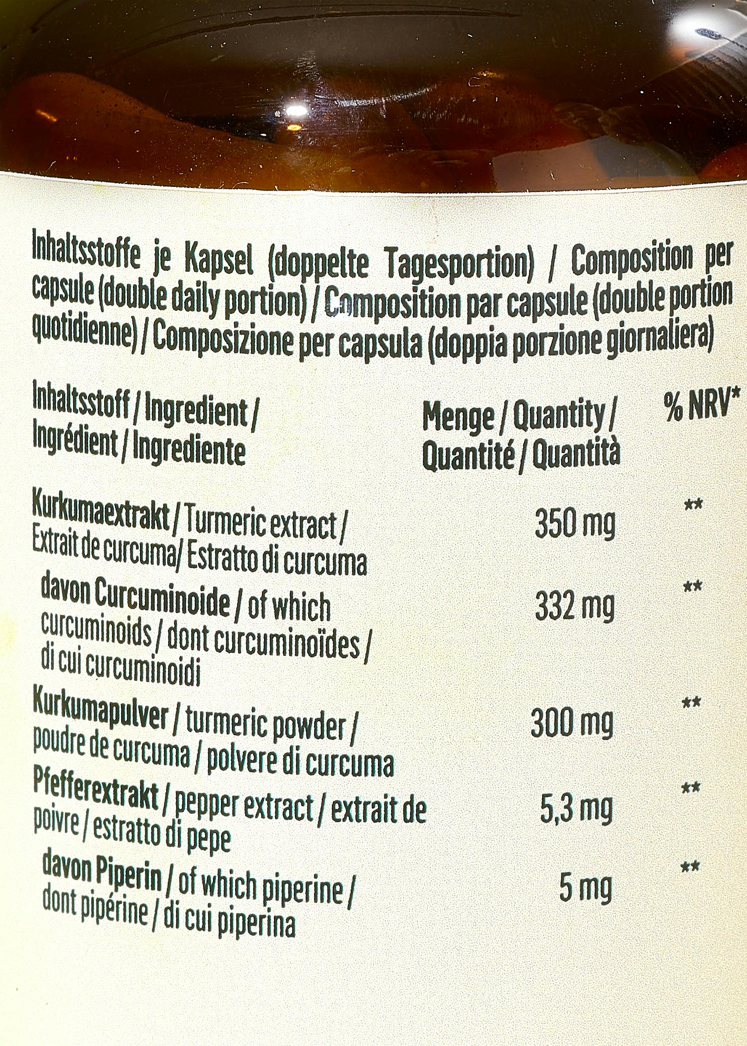 Kurkuma Extrakt mit Piperin aus schwarzem Pfeffer Kapseln 120 Stück