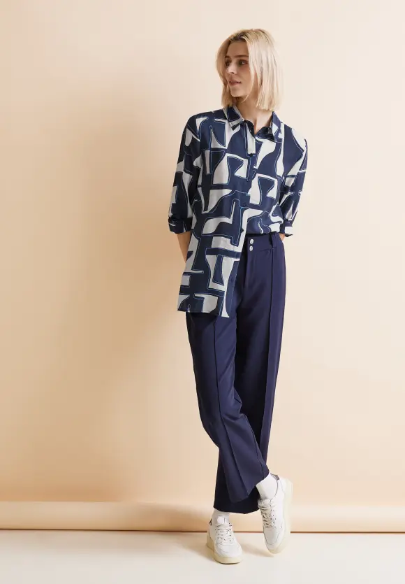Print Longbluse - deep blue