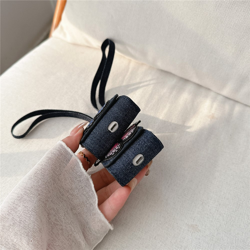 AirPods 4 / 3 / Pro 2 / Pro Hybrid Schutzhülle Abdeckung mit Handschlaufe Denim Design - Dunkelblau