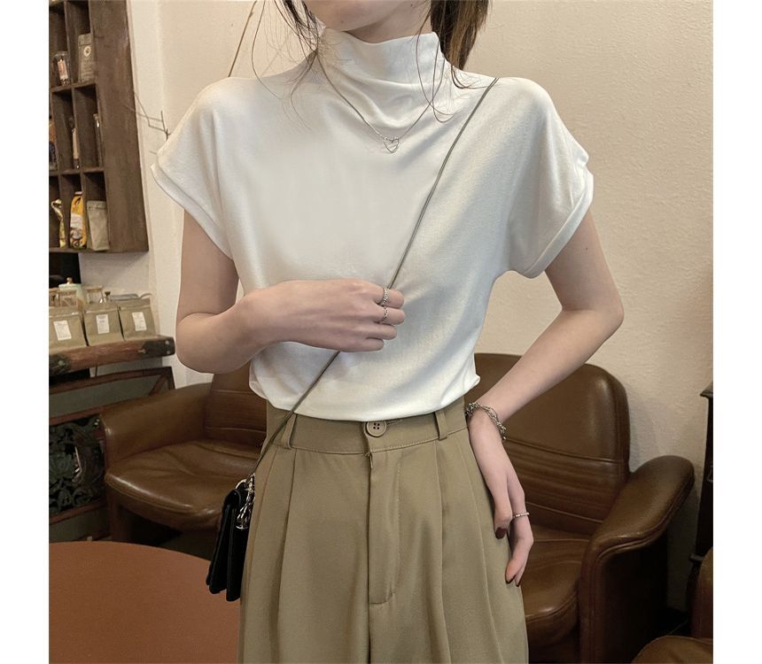 Duwnie - T-shirt met korte mouwen en mockneck, effen