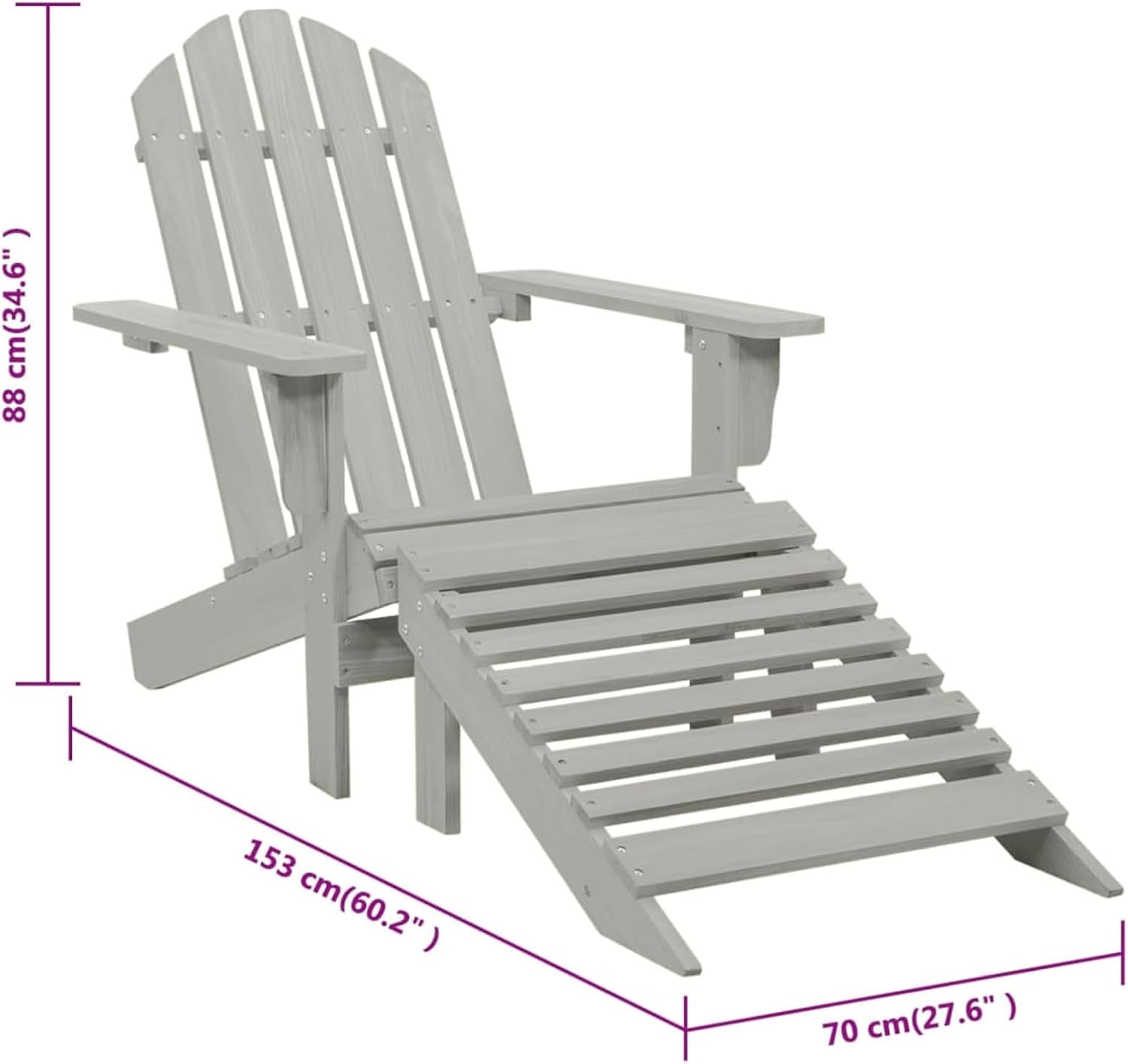 Gecheer Gartensessel mit Fußstütze Holz Grau, Gartenmöbel Stapelstuhl Balkonstühle für Outdoor Garten Café Camping45700