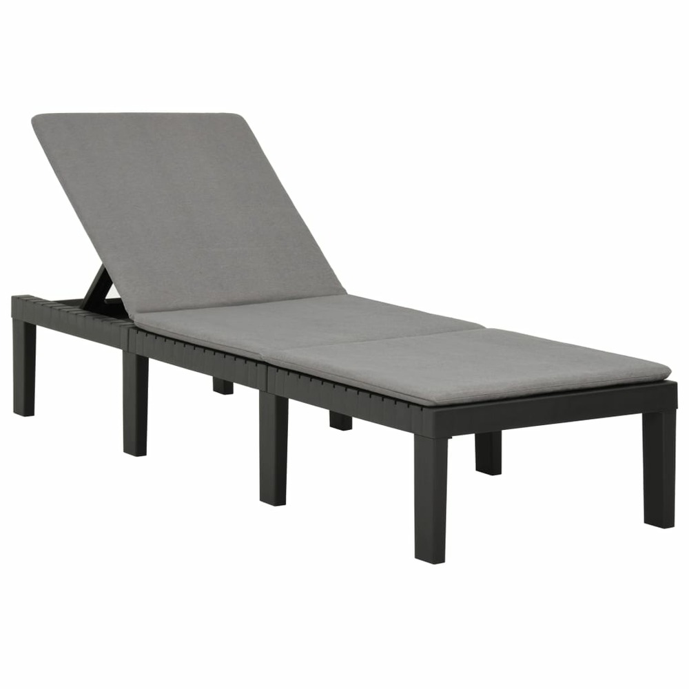 Transat chaise longue bain de soleil lit de jardin terrasse meuble d'extérieur avec coussin plastique anthracite