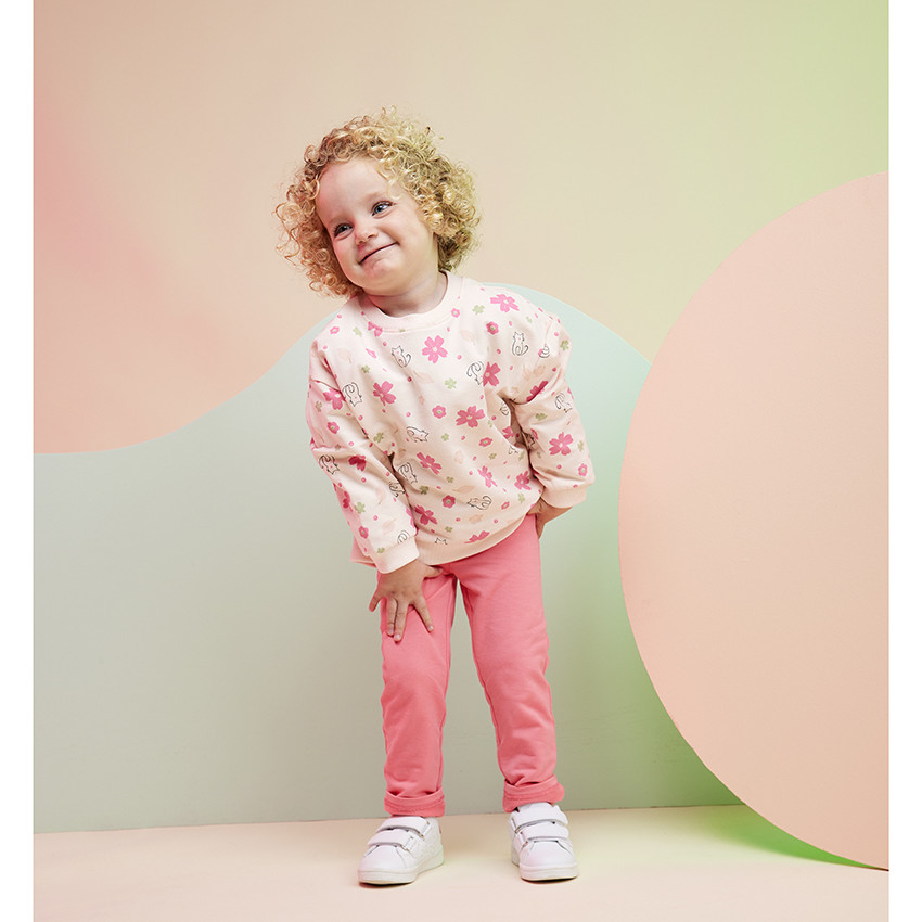 Ensemble en molleton sweat imprimé + caleçon uni pour bébé fille