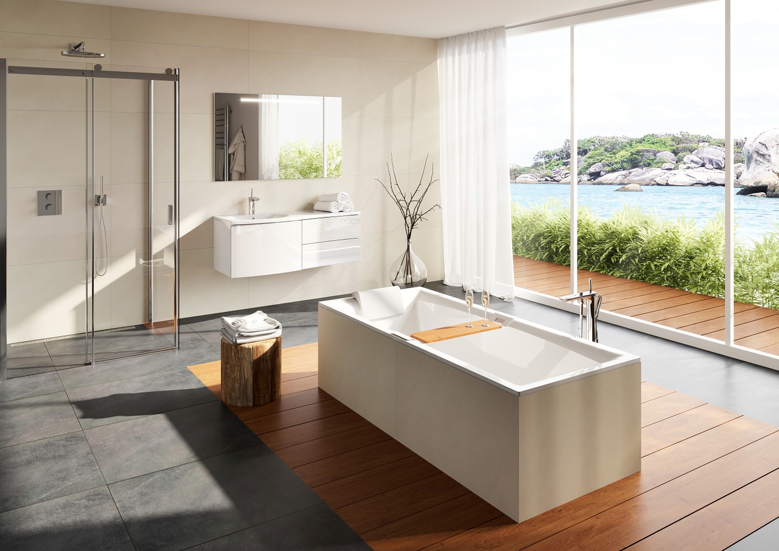 Riho Still Square inbouw ligbad 170x75cm wit glans met Fall overloop