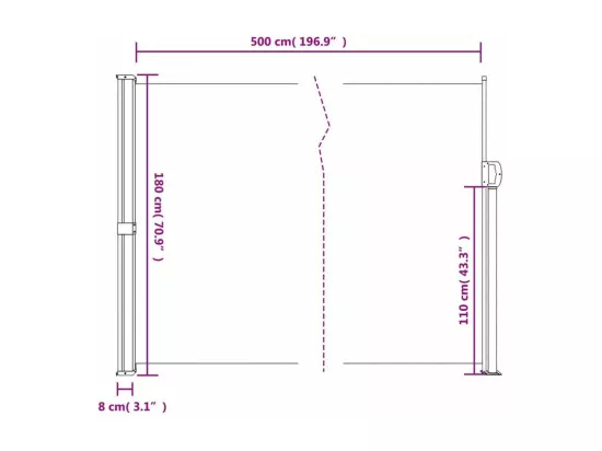 Auvent latéral rétractable beige 180x500