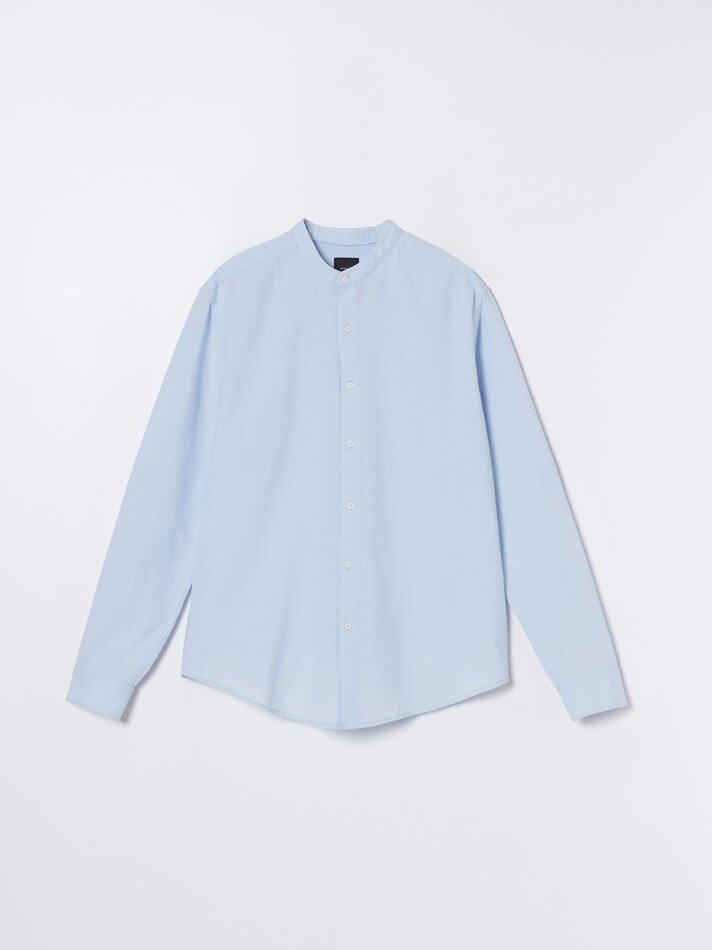 Camisa de algodão e linho - Azul claro