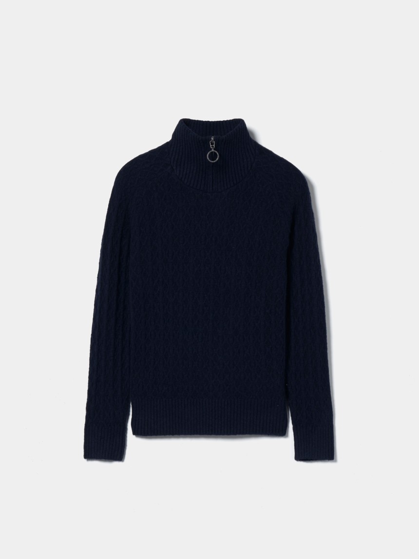 Camisola de malha com textura e fecho