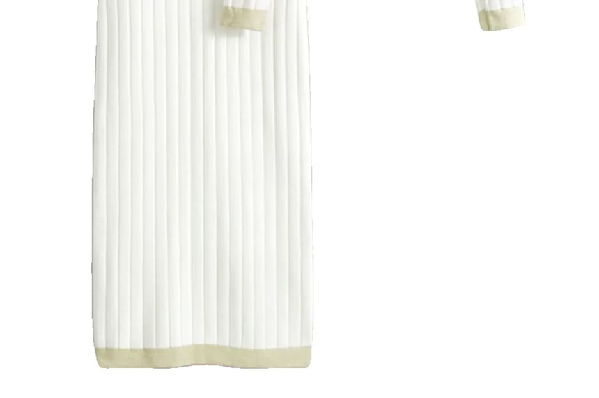 Yolandus - Set: V-hals tweekleurig geribbeld vest + mouwloze ronde hals dubbelrijs gebreide maxi-jurk