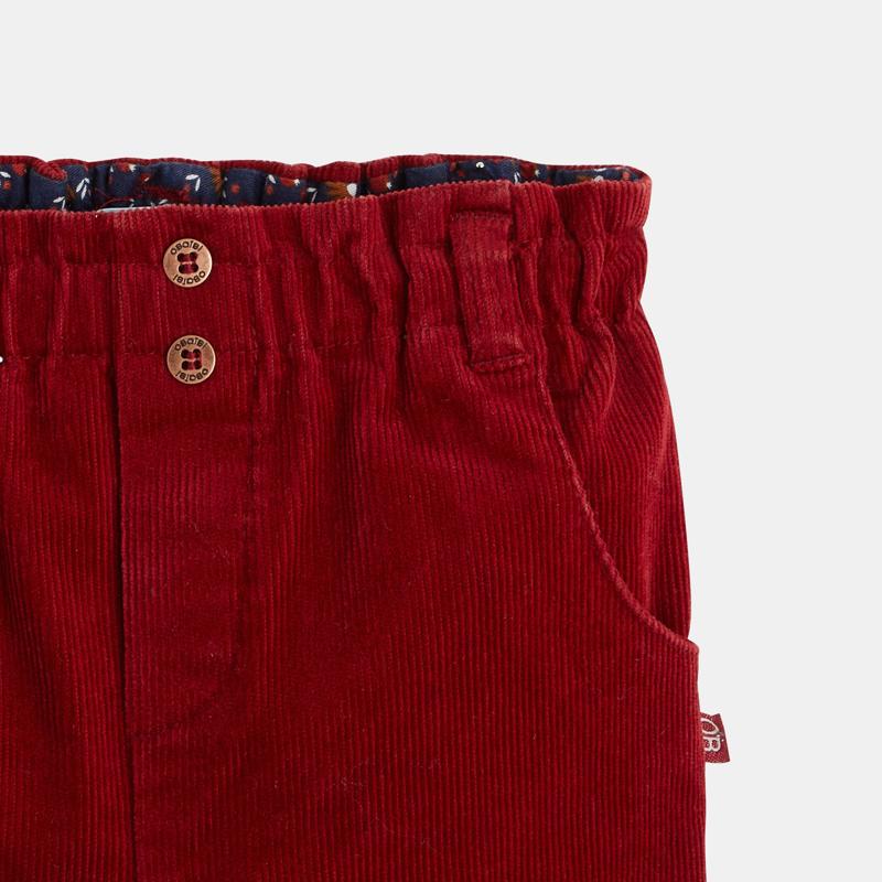 Pantalon paperbag velours côtelé rouge bébé fille Rouge