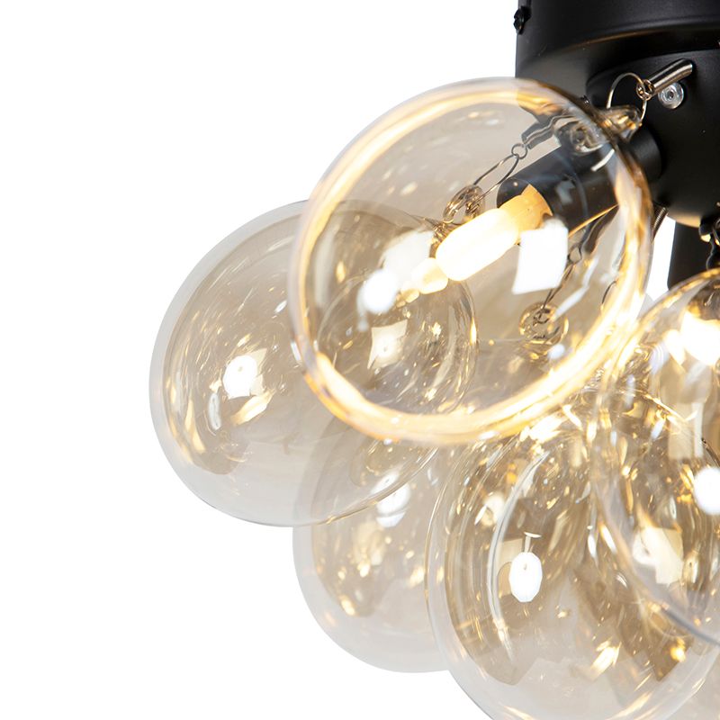 Smart plafondlamp zwart met amber glas 3-lichts incl. 3 Wifi G9 - Uvas