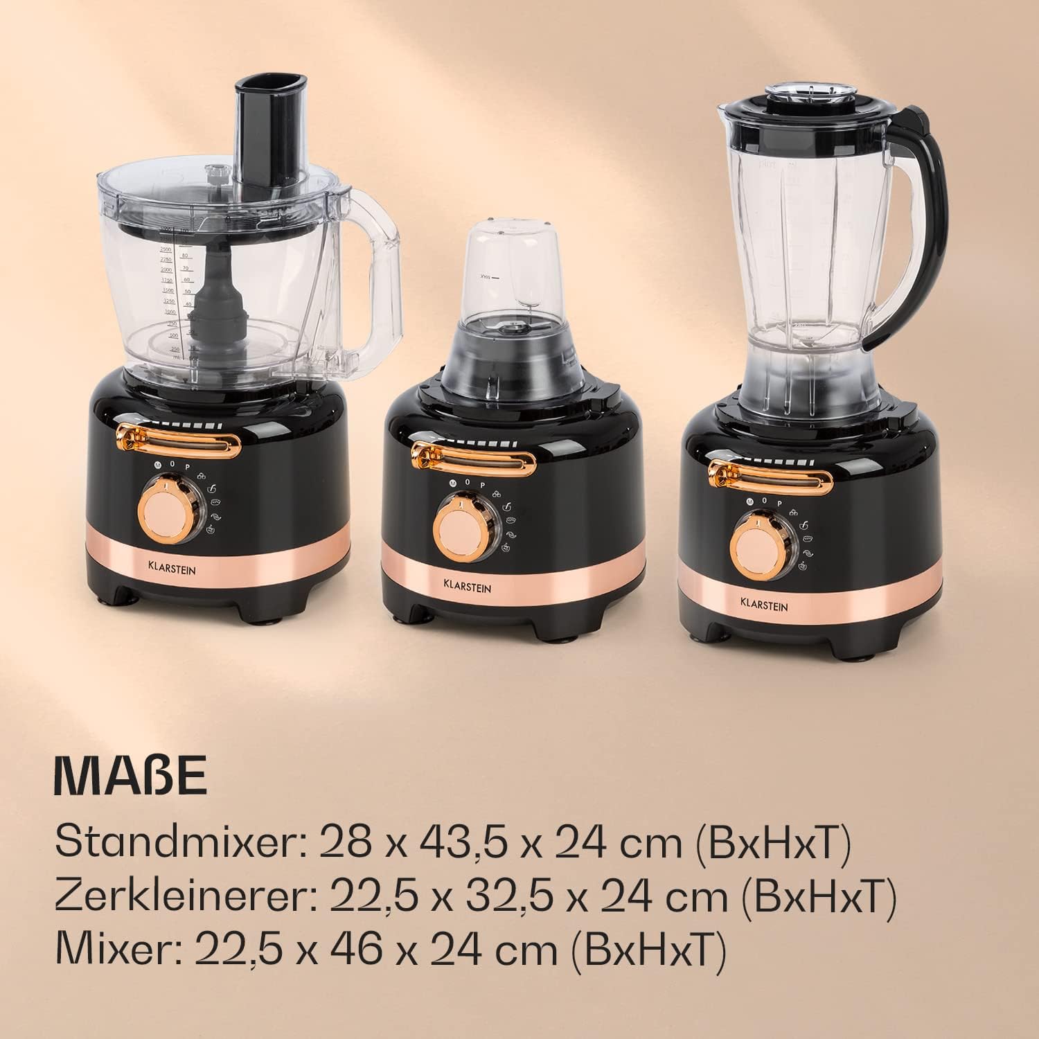 Klarstein Luca Multifunktionsmixer Standmixer Zerkleinerer Küchenreibe Saftpresse Food Processor, 1000 Watt, stufenlos, 6 Modi, BPA-frei, 3 Liter, 3 l Messbecher, Spatel, Schwarz
