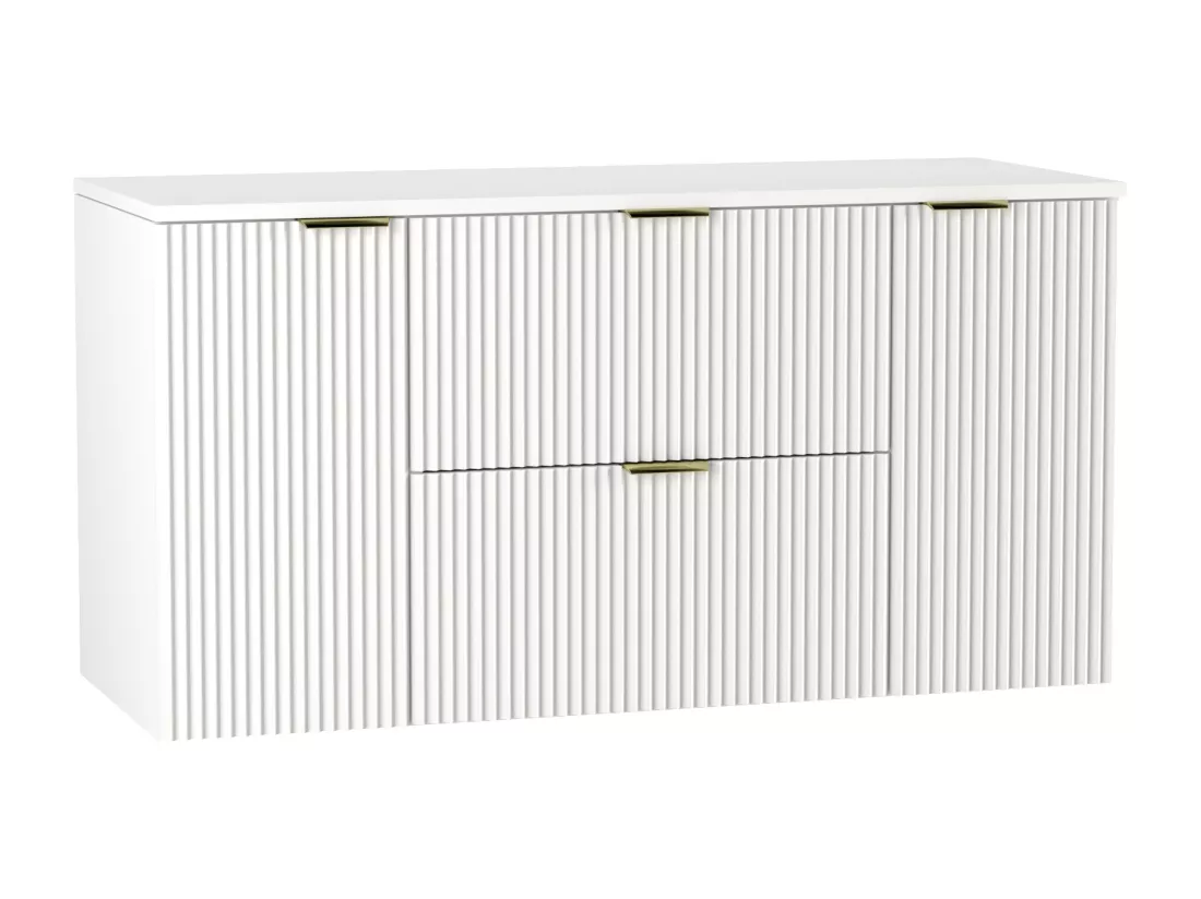 Meuble lavabo WENA, avec 2 portes et 2 tiroirs, façades cannelées, Willy, 120x60x47 cm, Blanc