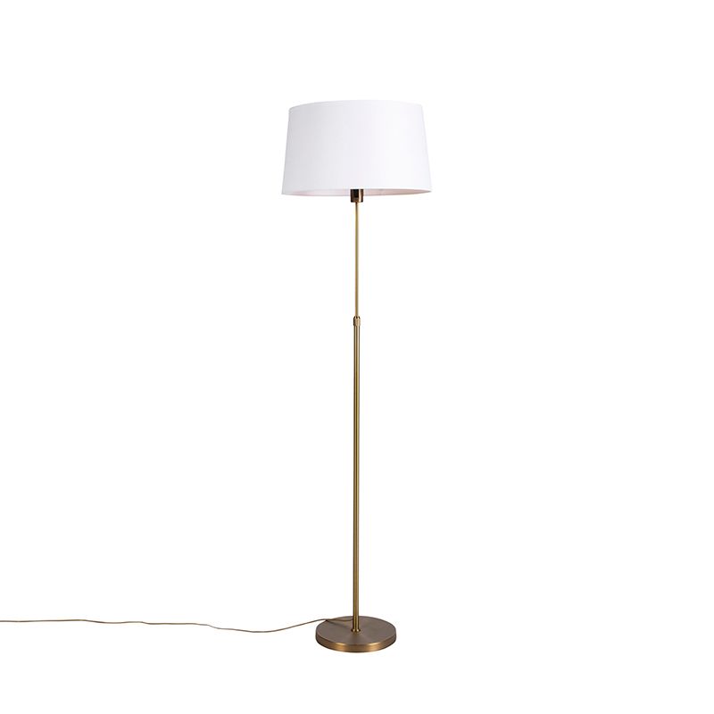 Vloerlamp brons met linnen kap wit 45 cm verstelbaar - Parte