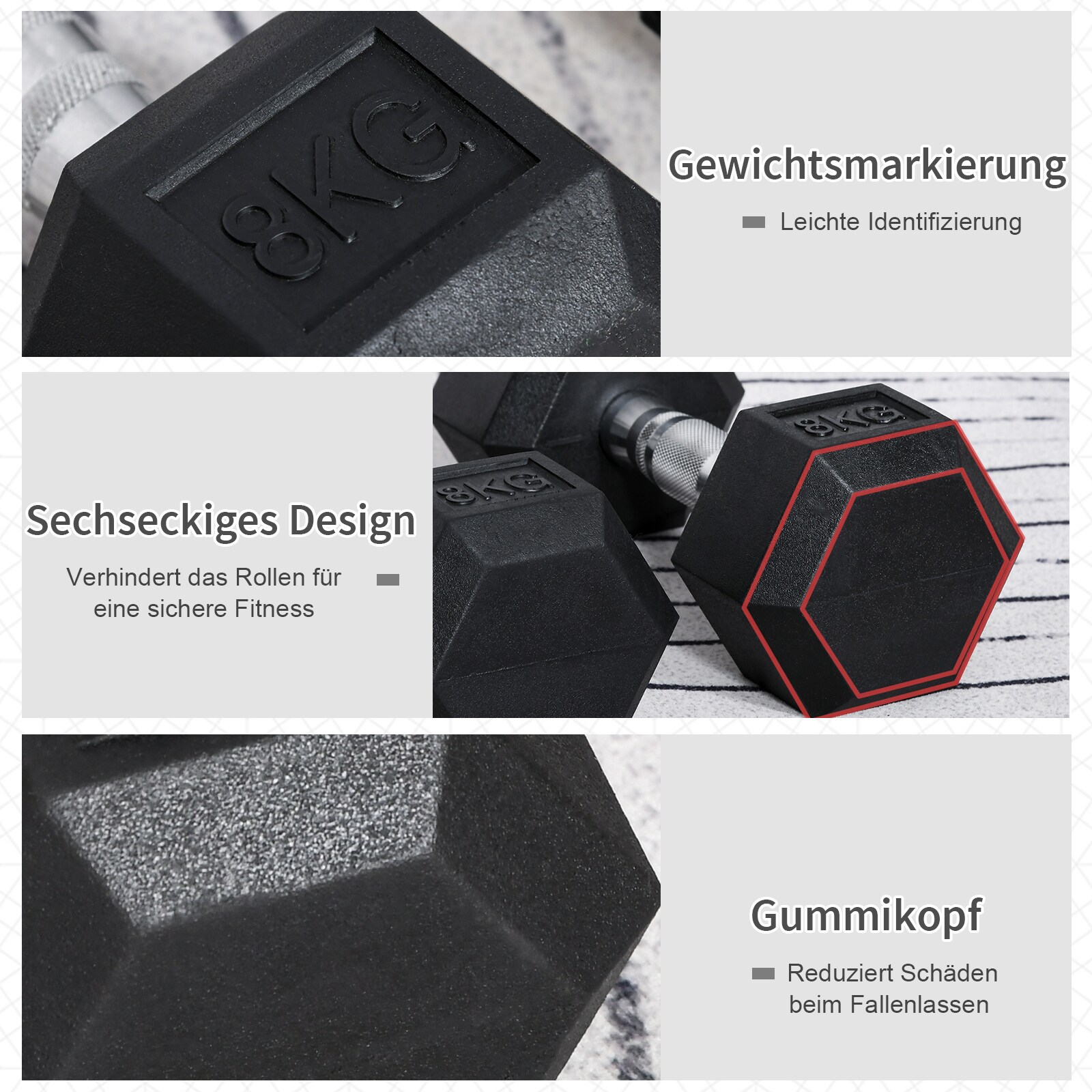 HOMCOM Kurzhantel 2er Set in Hexagon Form schwarz, silber 12,7B x 12,7T x 8,6H cm