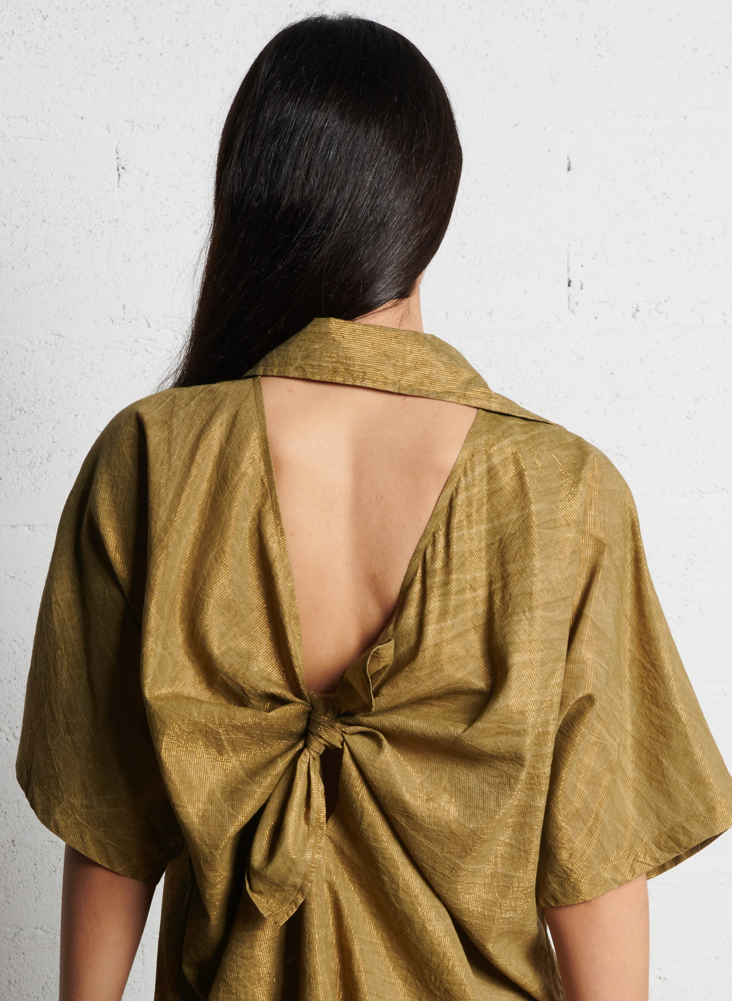 DAVIALI - Robe longue droite col V en coton mélangé | Vert