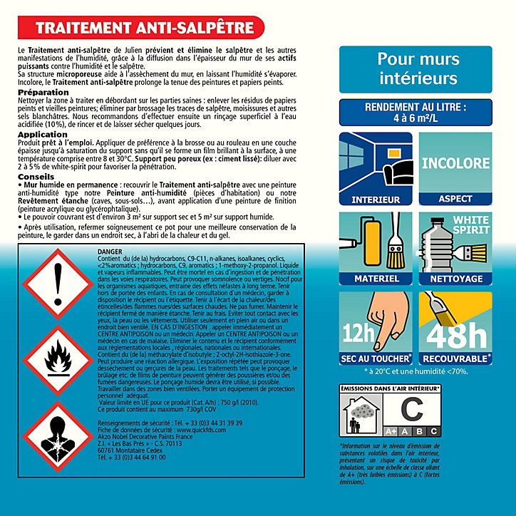 Traitement anti salpêtre bactéricide et fongicide Julien mat incolore 2,5L