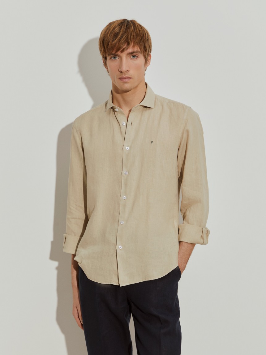 Camisa de linho slim fit garment dye