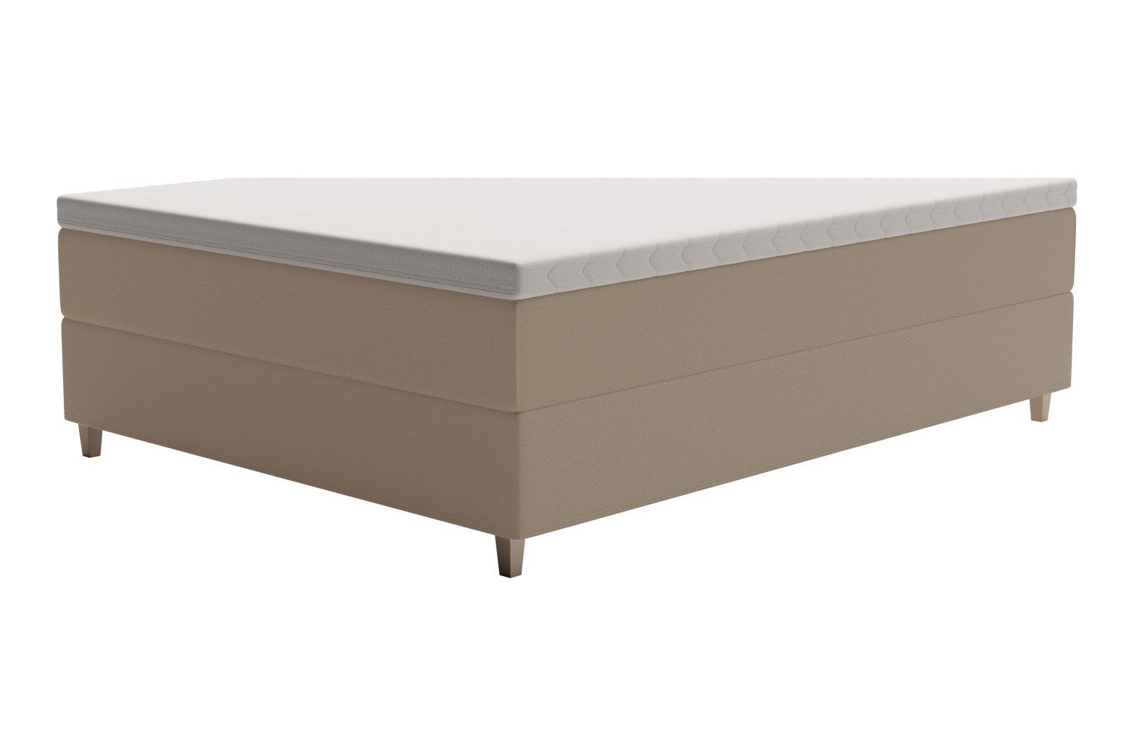 XOV Venus Kontinentalseng 140x200 cm i tekstil storm 06 lys beige, fast/fast med Premium 15 overmadrass og sort firkantede ben, gavl selges separate