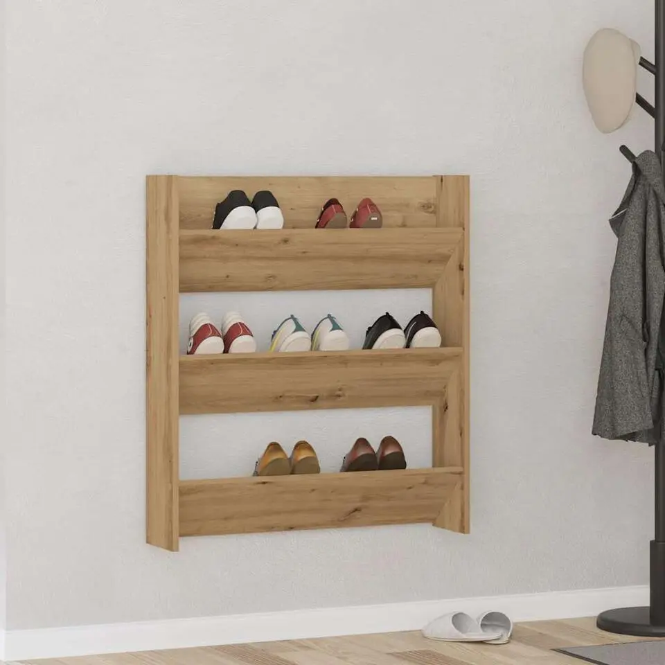 vidaXL - 3-laags Wandschoenenkast 9 paar - Artisanaal eiken - Hout - 80x18x90 cm