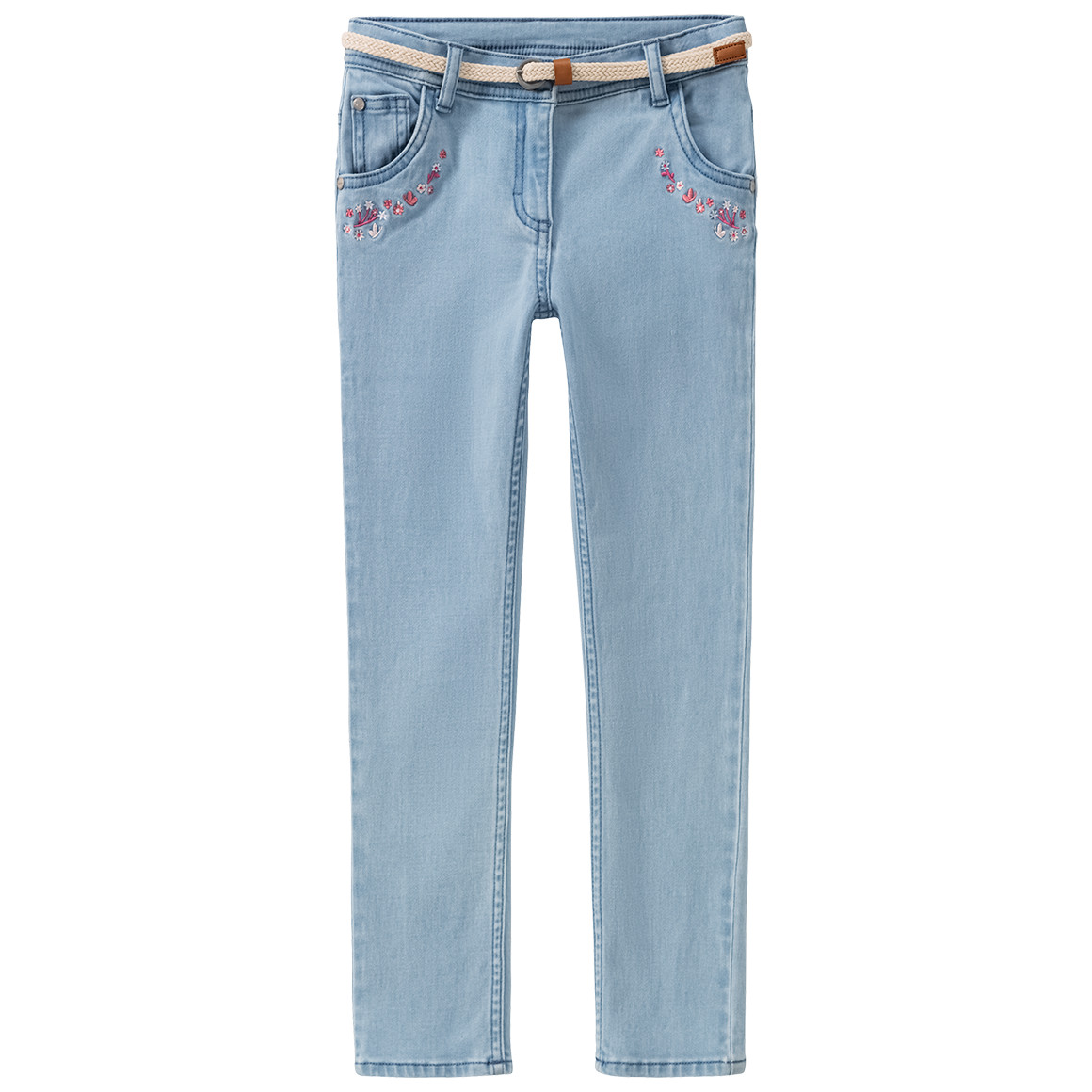 Topolino Mädchen Skinny-Jeans mit Flechtgürtel hellblau