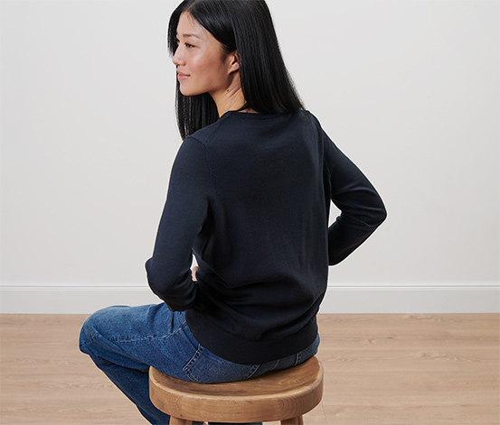 Merino-Feinstrickpullover, dunkelblau