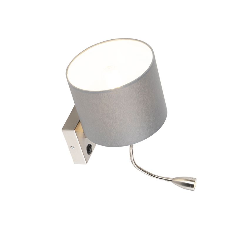 Moderne wandlamp staal met grijze kap - Brescia