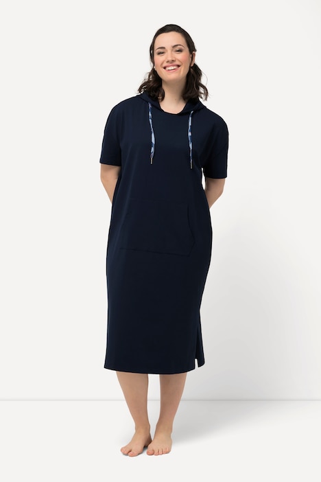 Loungewear-Midikleid, Kapuze, Kängurutasche, Halbarm