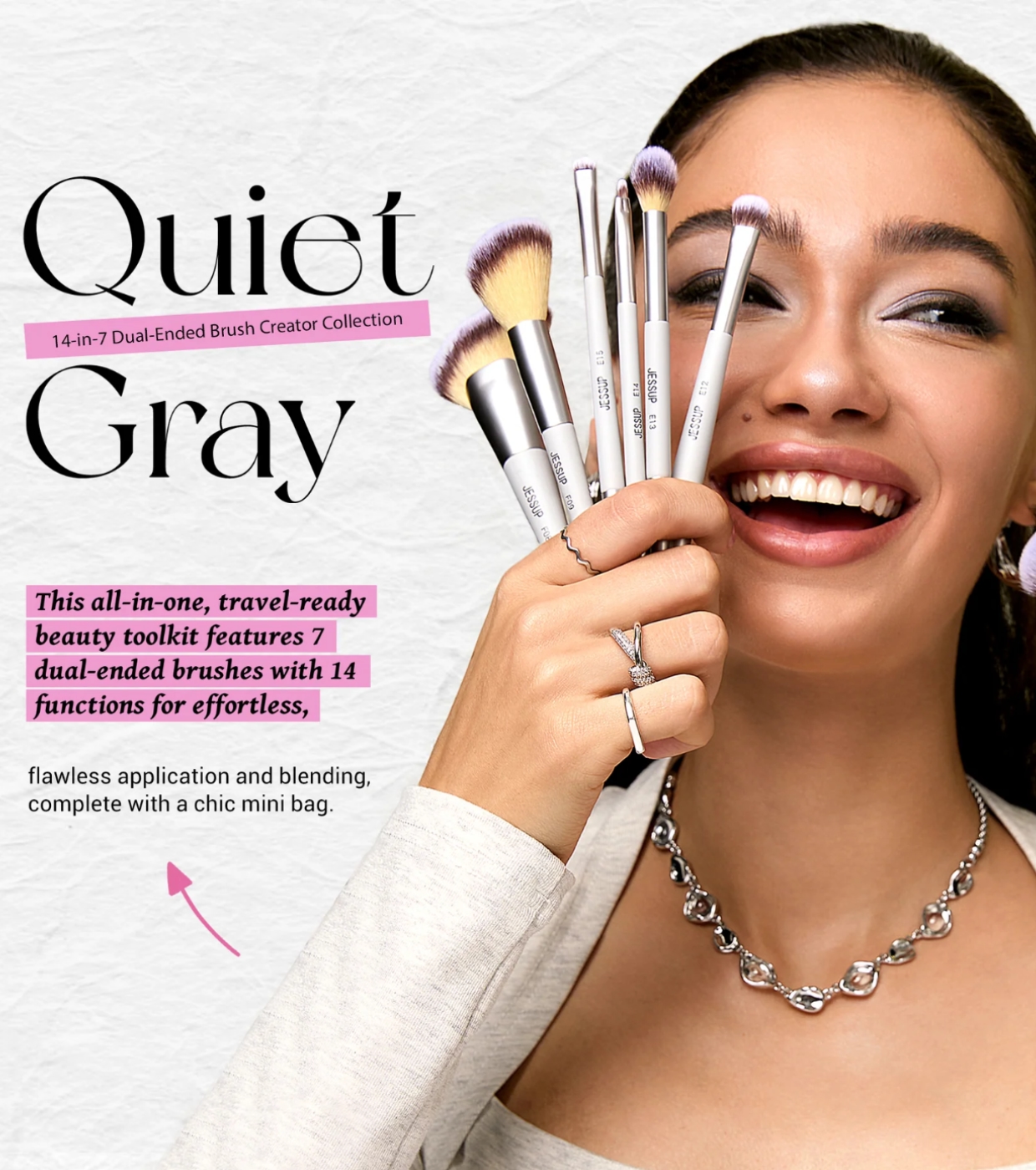 Jessup Beauty - *Innovation in Hand, Beauty in Heart* - Conjunto de 7 pincéis duplos - Quiet Gray