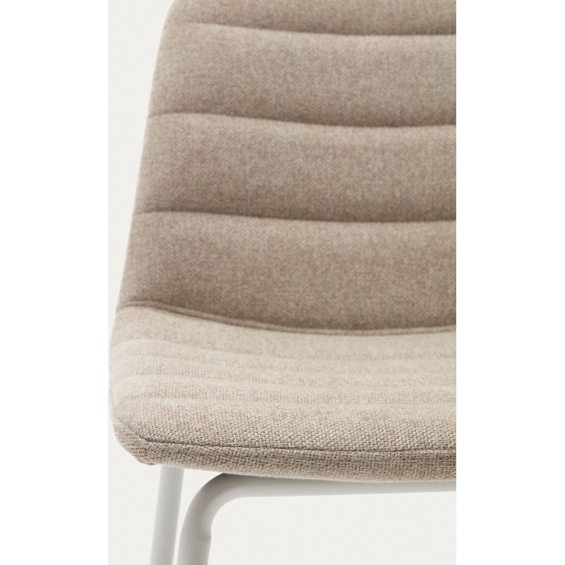Tabouret  Zunilda en chenille beige et acier avec finition blanc mat hauteur 65 cm