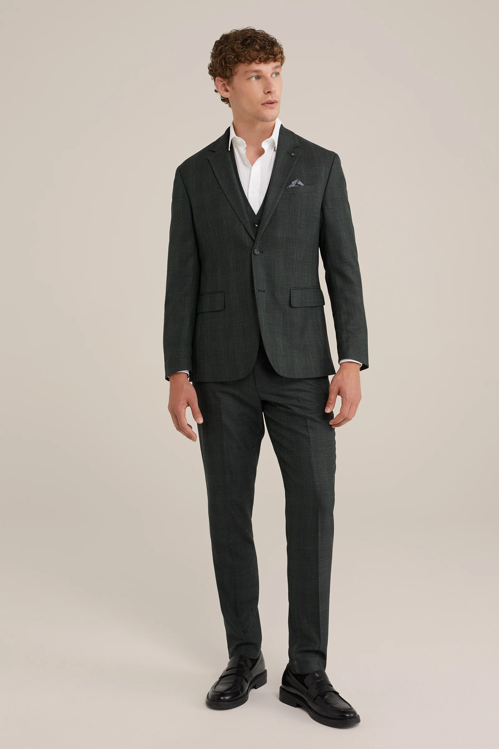 slim fit blazer met dessin WE Fashion Donkergroen
