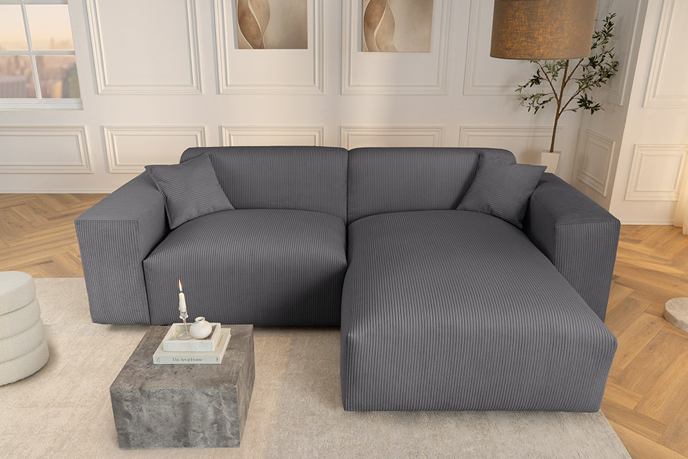 Modernes Ecksofa SIGNATUR 260cm anthrazit Cord beidseitig stellbar inkl. Kissen