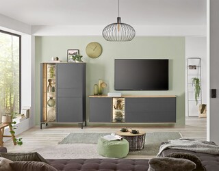 Highboard COMO 101 x 145 cm Anthrazit matt Lack/Asteiche-Dekor