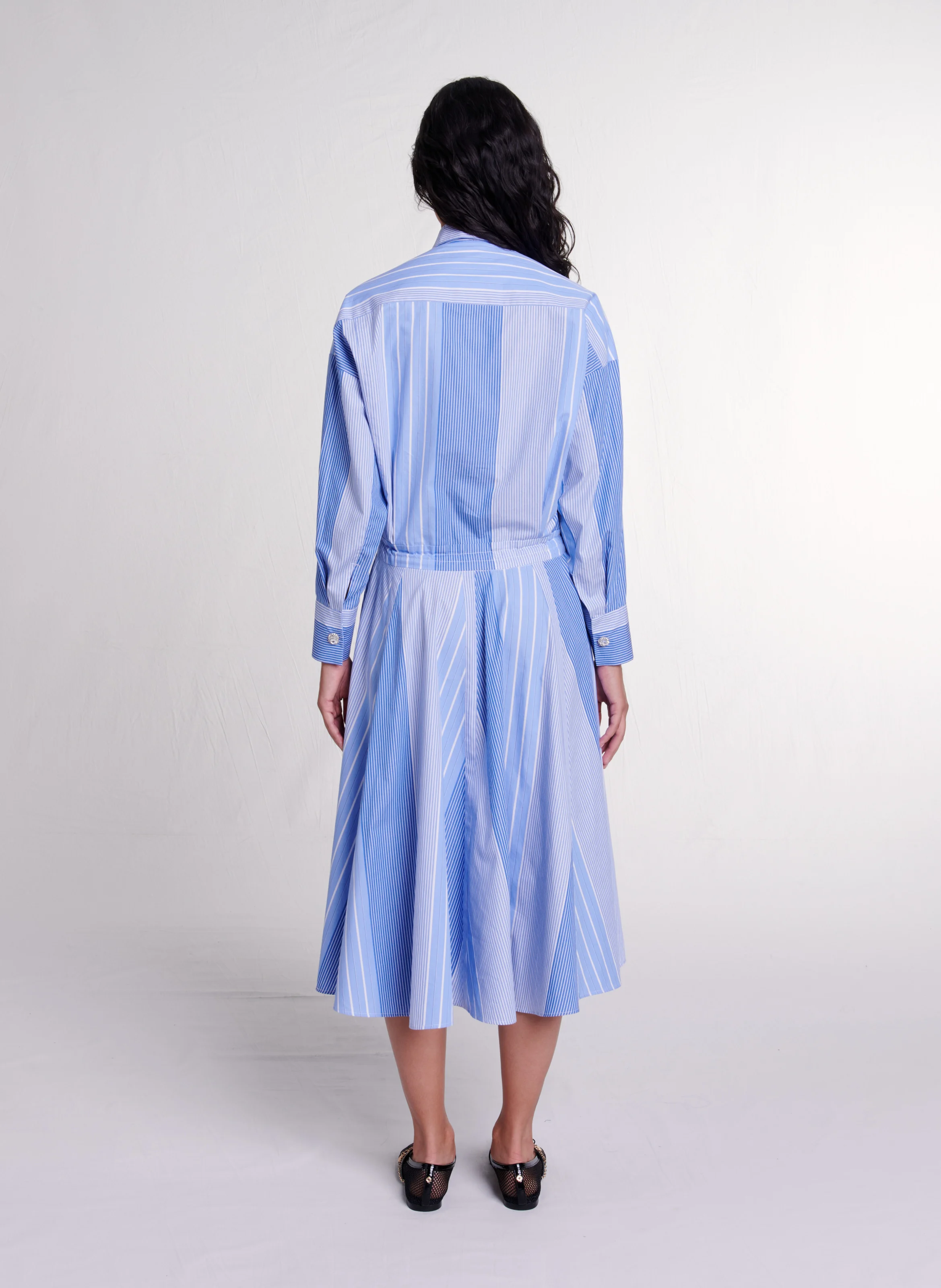 Robe midi col classique rayée en coton | Multicolore