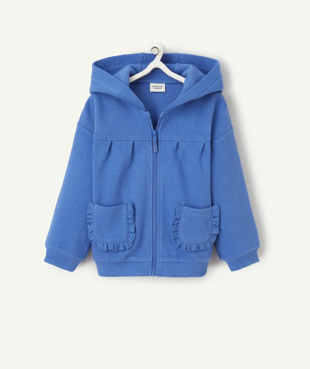 gilet à capuche bébé fille matière nid d'abeille bleu