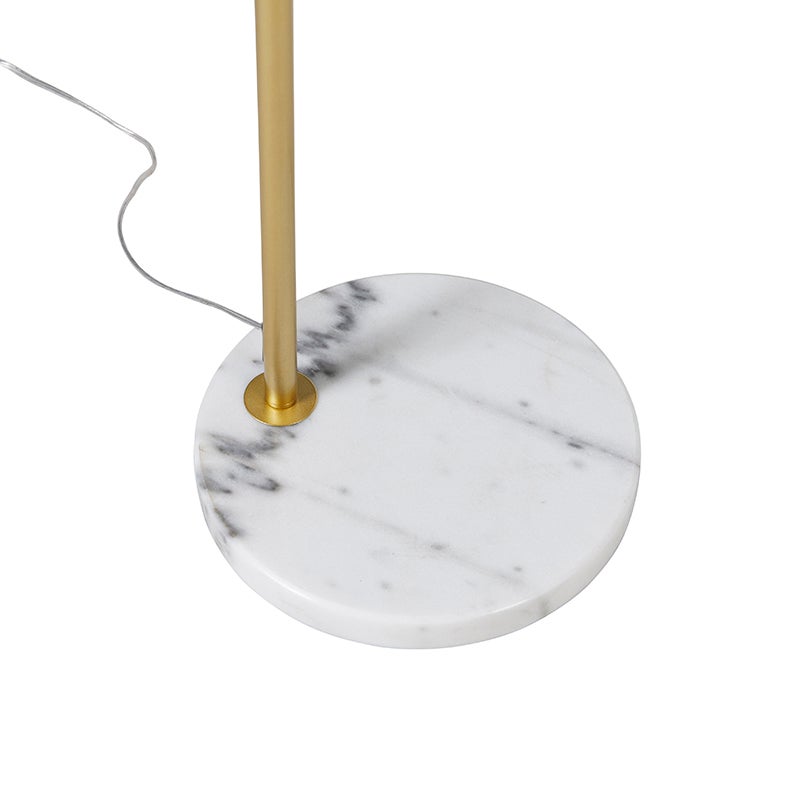 QAZQA - Moderne booglamp in messing met witte kap - Arc Basic I Woonkamer I Slaapkamer - Staal Rond I Langwerpig - LED-compatibel E27
