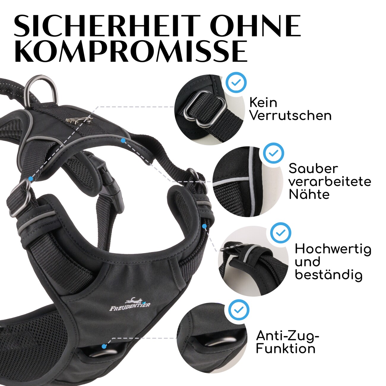 Freudentier Hundegeschirr mit Mesh-Polsterung M