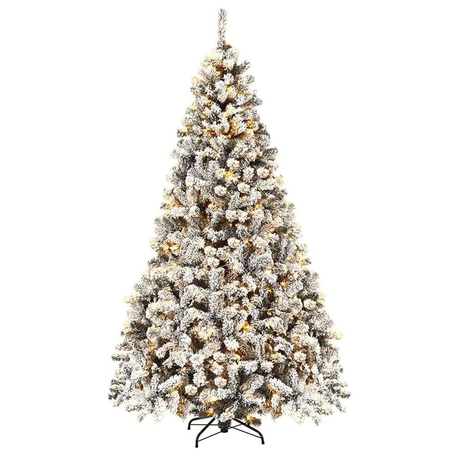 Costway 225cm Künstlicher Weihnachtsbaum mit Schnee und Warmweißen LED-Leuchten Christbaum PVC Nadeln