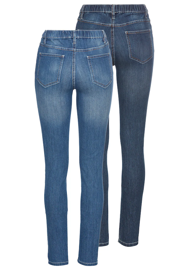 Arizona Jeansjeggings, 2er-Packer Packung, enge Passform,  Röhrenjeans,  Used-Look-Waschung,  hohe Leibhöhe