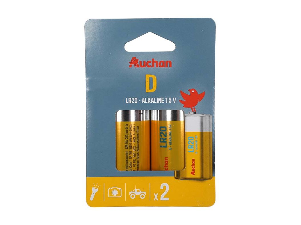 PACK 2 PILHAS ALCALINA AUCHAN STANDARD D LR20