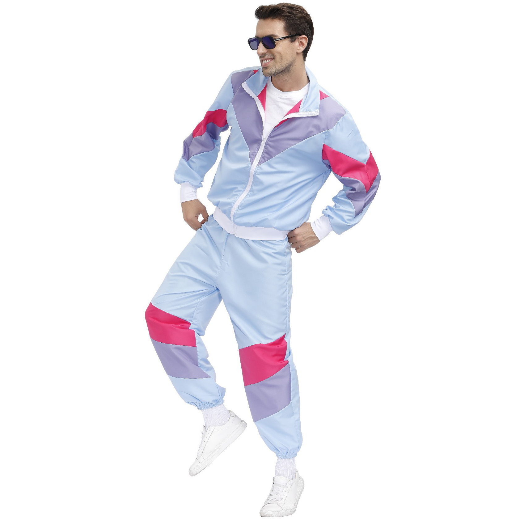 (160-170cm) Fasnachts Erwachsenen Kostüm 80er Jahre Trainingsanzug Verkleidung für Motto Partys / Halloween - Blau / Lila