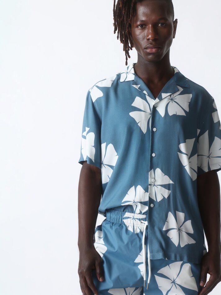 Camisa fluida para resort - Azul Royal