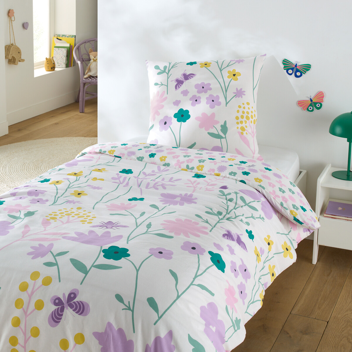 SO'HOME<br>Conjunto de cama infantil em algodão, fronha quadrada, estampa Fleurs
