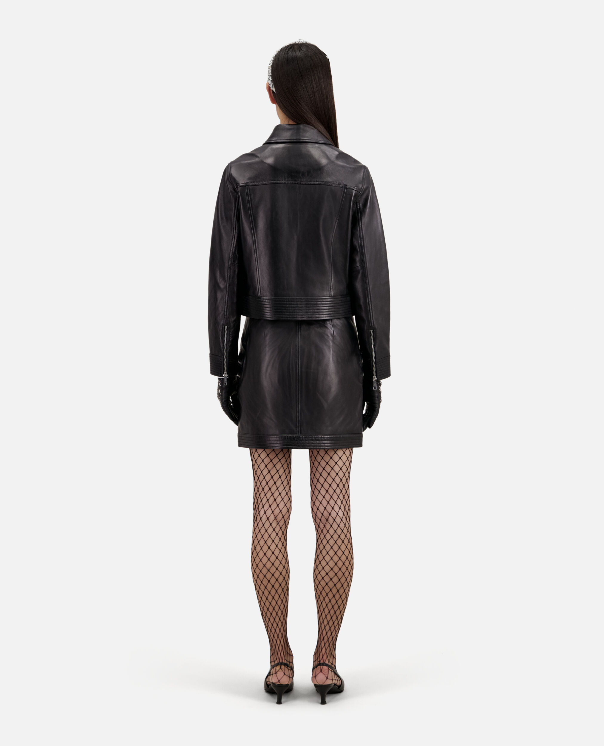 Black leather biker jacket with zipper