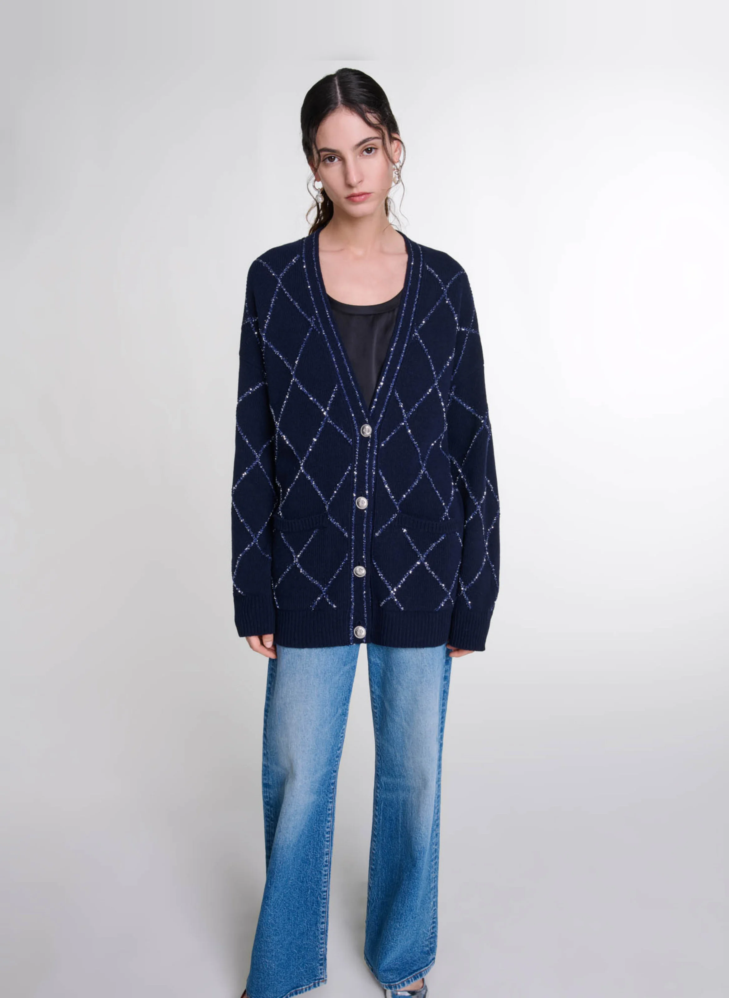 Cardigan imprimé en laine mélangée | Bleu