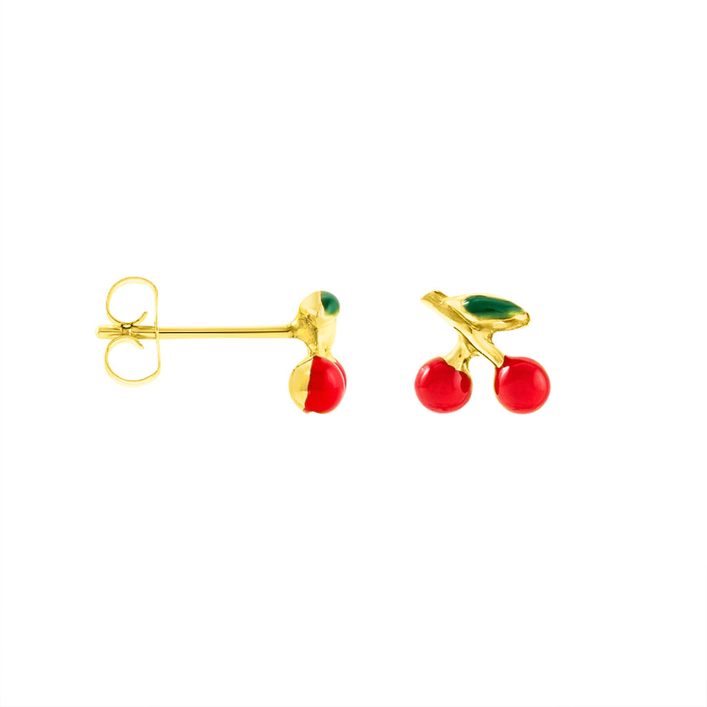 Boucles D'oreilles Puces Cherry Cerise Or Jaune